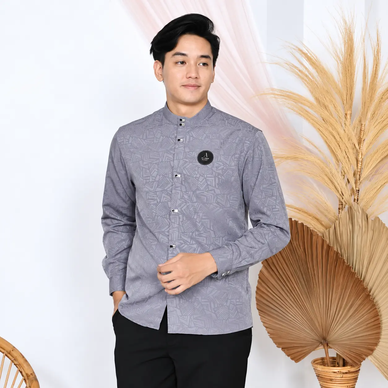 Kemeja Sultan Emboss Kelabu